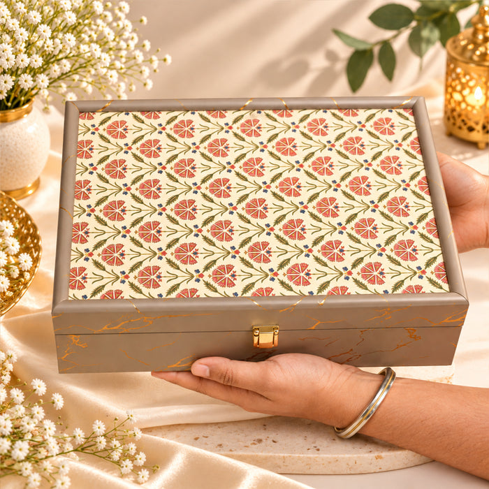 Diwali Luxury Gift Box with Gold Textured Elephant Figurine & Cutout Metal Votive Candle Holder in Satin-Lined Wooden Box