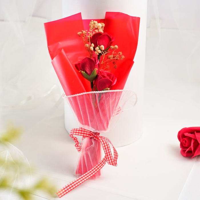 Red Artificial Rose Bouquet with Baby’s Breath, Mini Flower Gift for Anniversary, Birthday, Valentine’s Day & Romantic Occasions