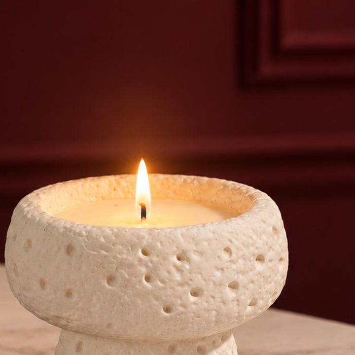 Ceramic Bowl Candle, Textured Yellow, Green, Pink Pedestal Jar Wax Candle for Home Decor, Festive Gifting & Aromatherapy (4x3 Inch)