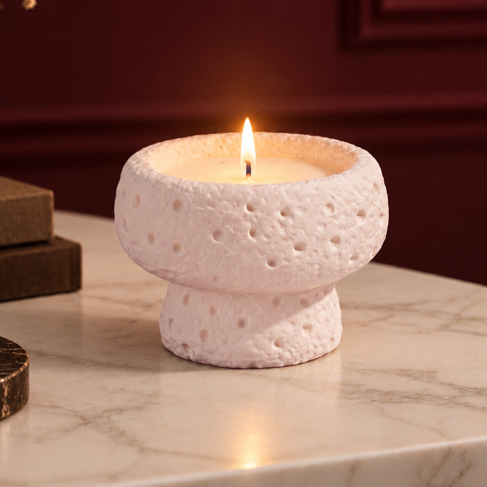 Ceramic Bowl Candle, Textured Yellow, Green, Pink Pedestal Jar Wax Candle for Home Decor, Festive Gifting & Aromatherapy (4x3 Inch)