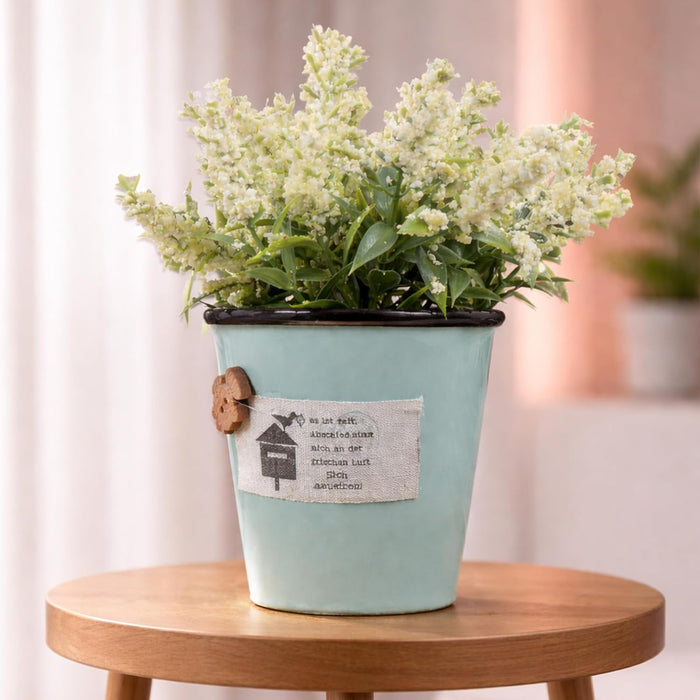 Ceramic Flower Pot with Artificial White Flowers | Decorative Tabletop Planter for Home, Office