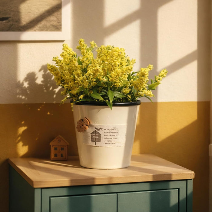 Ceramic Flower Pot with Artificial Yellow Flowers | Decorative Tabletop Planter for Home, Office