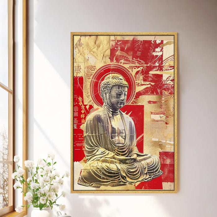 Abstract Buddha Figure Multicolor Spiritual Painting on Stretched Canvas – Frameless Unframed Gallery Wrap Canvas Wall Art 22x34 Inch