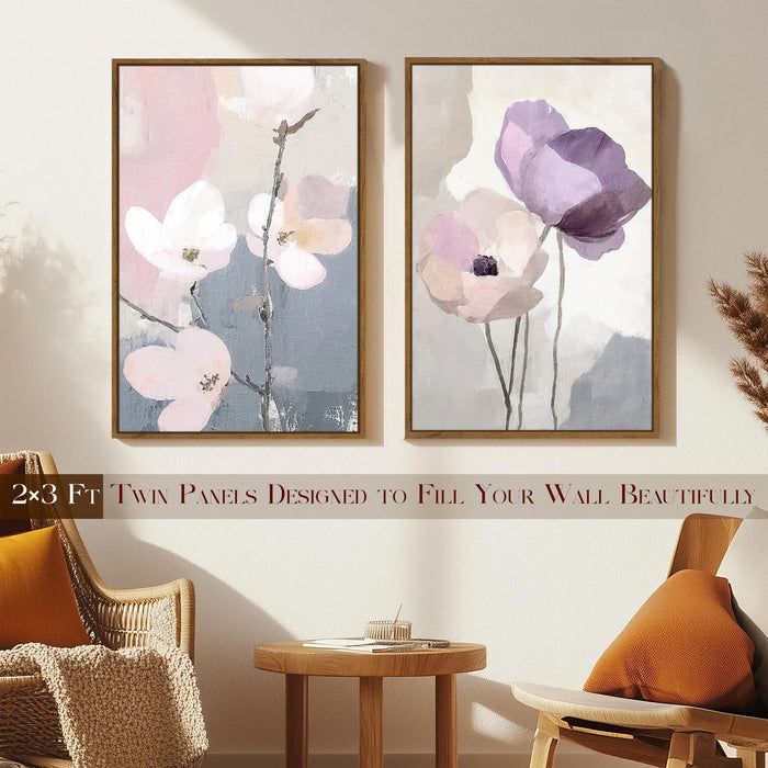Magnolia Flower Canvas Wall Painting Bohemian Large Wall Art Painting for Living Room Decoration, Stylish Large Wall Art Print for Wall Decor (Set of 2, 58x89 cm)
