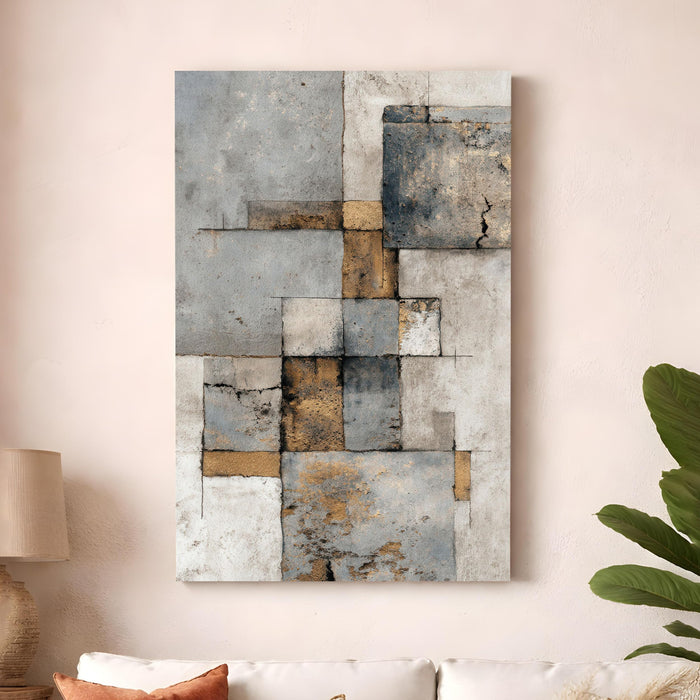 Abstract Textured Stretched Canvas Painting For Living Room | Concrete Geometric Stretched Canvas Wall Art For Livingroom Home Decor, Bedroom, Hallway's, Office, Hotel - 56x86 cm
