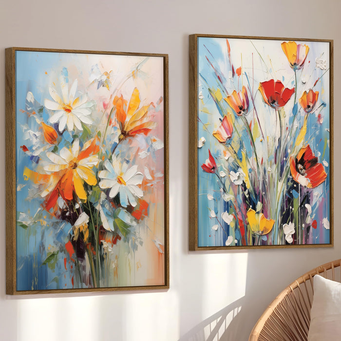 Red White Flower Canvas Large Wall Art Painting for Living Room Decoration, Stylish Large Wall Art Print for Wall Decor (Set of 2, 58x89 cm)