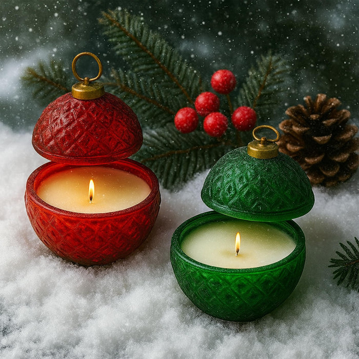 Art Street Christmas Ornament Candle Set – Festive Red & Green Soy Wax Scented Candles for Home Décor, Holiday Decoration, Winter Aromatherapy, Gift Set for Christmas, Xmas Party & Home Décor