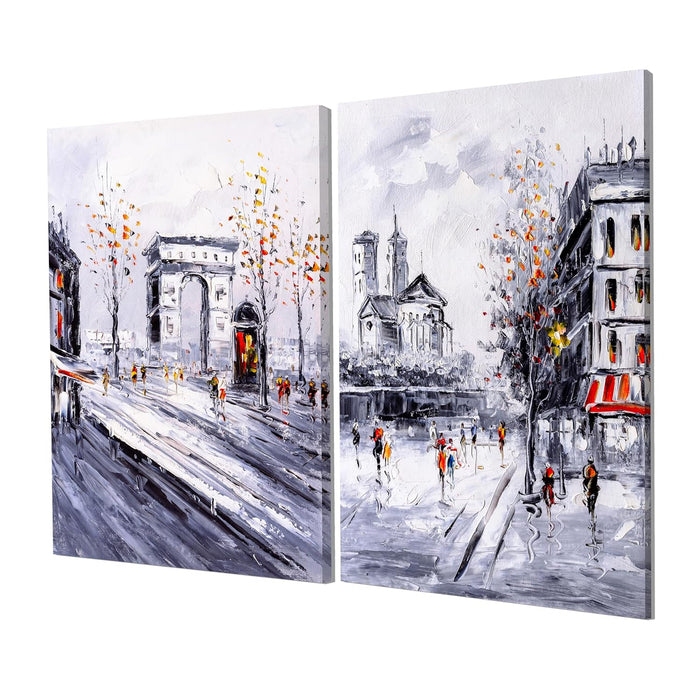 Art Street Stretched On Frame Canvas Painting Two Paris City Street Art For Living Room, Decorative Home & Wall Décor Abstract Art (Set Of 2, Size: 16x22 Inch)