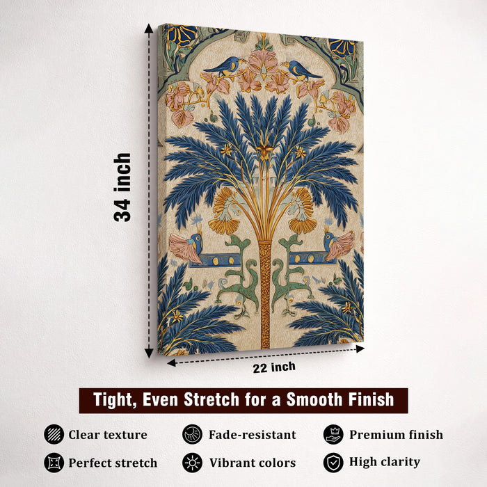 Mughal Botanical Stretched Canvas Painting For Living Room | Royal Palm Garden Stretched Canvas Wall Art For Livingroom Home Decor, Bedroom, Hallway's, Office, Hotel - 56x86 cm