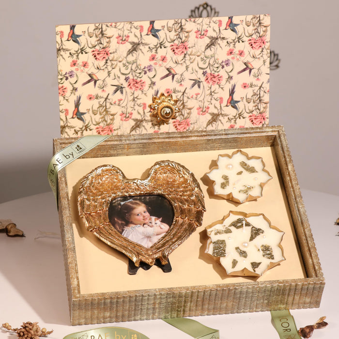 Diwali Gift Hamper Box with Heart Shape Vintage Photo Frame with Urli Diya, Friends and Relatives (Pack of 2)