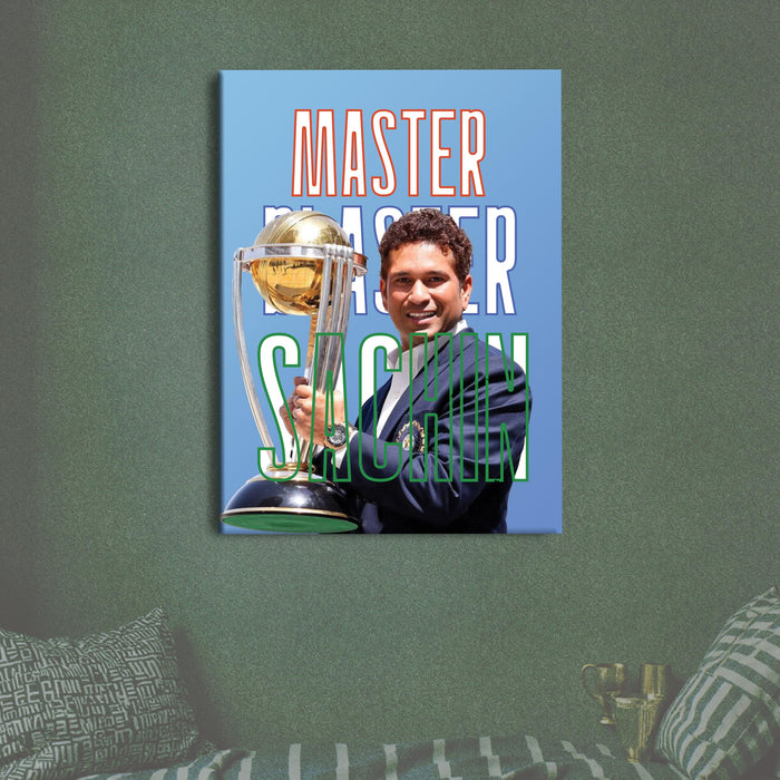 Sachin Tendulkar Wall Art Poster Stretch Canvas Painting, God of Cricket Sachin Tendulkar, Iconic Cricket Legend Wall Decor Poster for Living Room, Bedroom & Office, 16 x 22 Inch