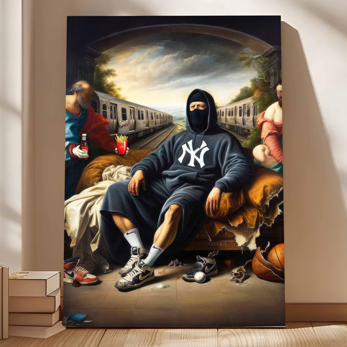 Renaissance Style Stretched Canvas Painting Print| Modern Street Art Meets Classic Art | Contemporary Hip-Hop Inspired Wall Art for Home & Office Décor, 56x86 cm