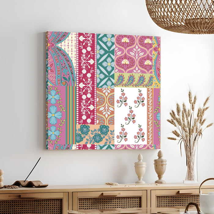 Mughal Miniature Floral Painting for Wall Decoration | Flower Canvas Wall Painting for Living Room, Bedroom, Home and Office Wall Decor (41x41 Cm)