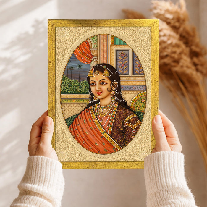 Mughal Miniature Painting With Frame for living room, Rajasthani Emperor Framed Wall Art Painting for Home Decor Set of 6, Size 9.5 by 12.5 Inch