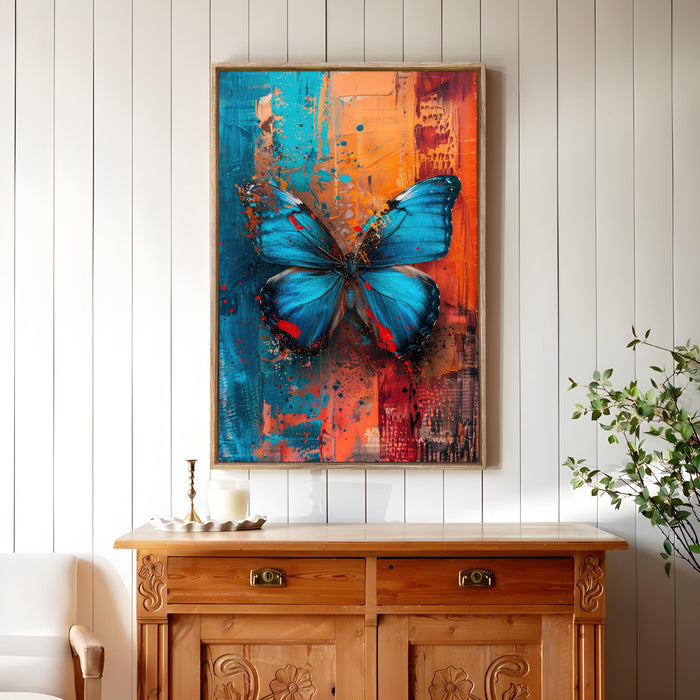 Large Canvas Painting Panel Framed Wall Art Print Blue Butterfly Framed Luxury Paintings for Home Décor (Orange, 23x35 Inch)