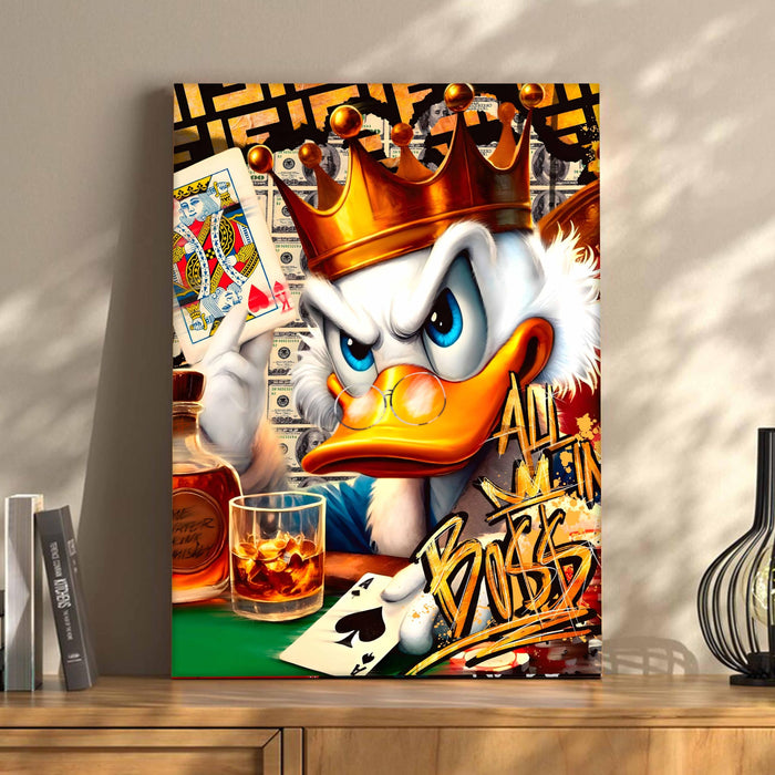 Luxury Pop Art Duck King Wall Painting | Casino Royal Graffiti Art Stretched Canvas Print | Modern Money, Poker & Crown Theme Wall Décor, 41x56 cm