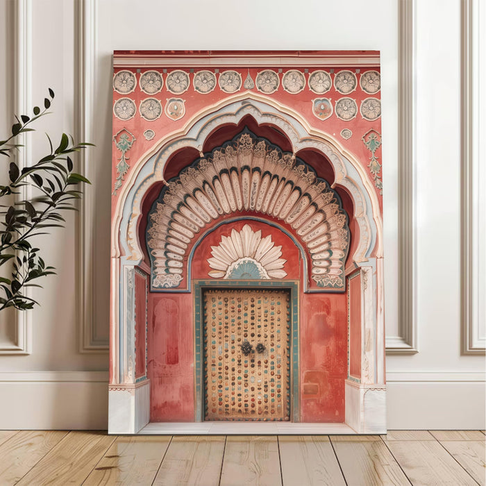 Mughal Architecture Gate Wall Painting | Stretched Canvas Flower Wall Painting for Living Room, Bedroom, Home and Office Wall Décor (41x56 cm)