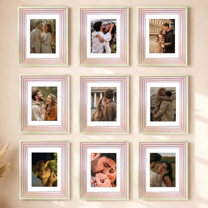 Art Street Luxury Photo Frame for living room, Modern Step Design Photo Frames for Photograph, Art Work, Kids Room Set of 9 (6x8 Inch, Pink)