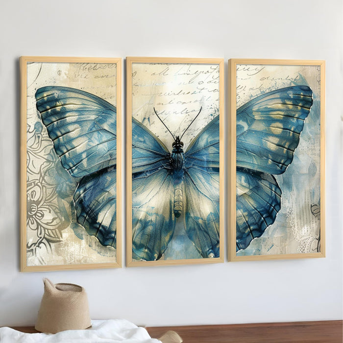 Butterfly Floral Dictionary Wall Art Painting for Home and Office Decoration, Wall Art Print (Set of 3, 8x18 Inch)