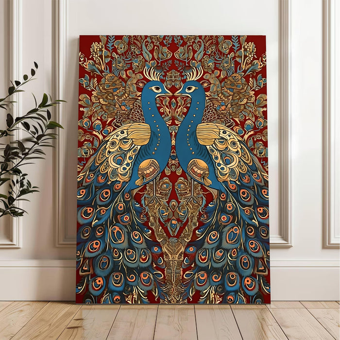 Two Peacock Painting for Wall Vastu | Stretched Canvas Flower Wall Painting for Living Room, Bedroom, Home and Office Wall Décor (41x56 cm)