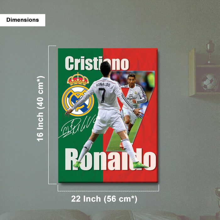 Cristiano Ronaldo Wall Art Canvas Painting Poster, Football Legend CR7 Framed Sports Wall Decor for Living Room, Bedroom, Office & Football Lovers, and Home & Office Decor, 16 x 22 Inch