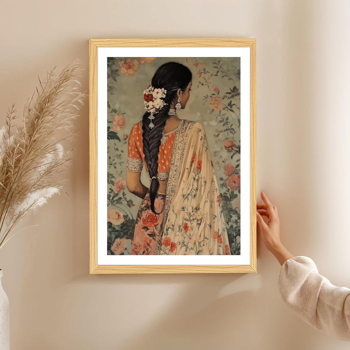 Traditional Women Art Print, Cultural Design Wall Decorative Art Prints Framed Painting (17x23 Inch)