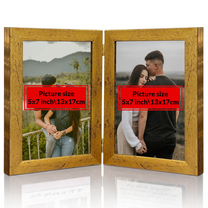 Art Street Folding Table Stand Valentine Couple Golden 5x7 Inch Photo Frame For Home Décor | Foldable Photo Frame with Acrylic Plexiglass | For Bedroom, Hallways, Office, Living Room (13x18 CM)