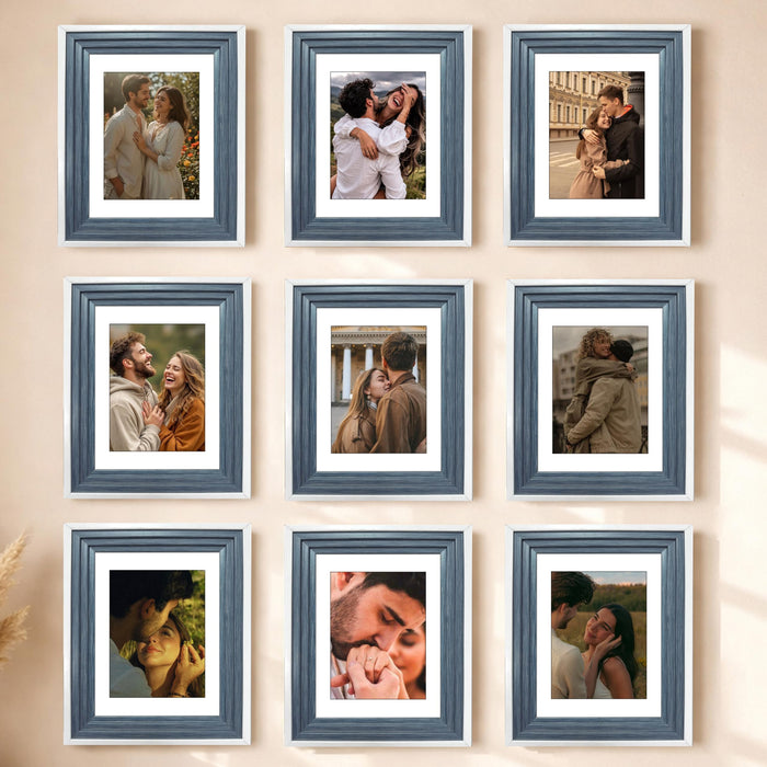 Art Street Luxury Photo Frame for living room, Modern Step Design Photo Frames for Photograph, Art Work, Kids Room Set of 9 (6x8 Inch, Blue)