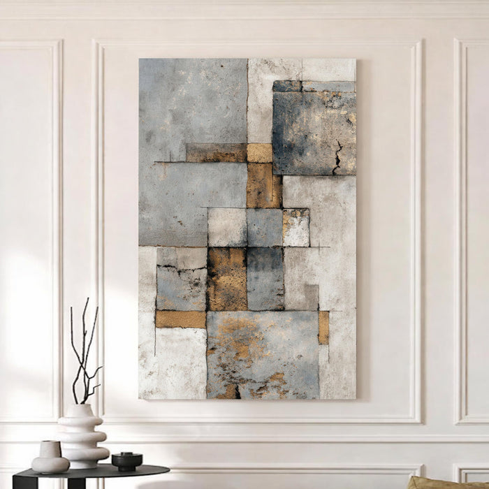Abstract Textured Stretched Canvas Painting For Living Room | Concrete Geometric Stretched Canvas Wall Art For Livingroom Home Decor, Bedroom, Hallway's, Office, Hotel - 56x86 cm