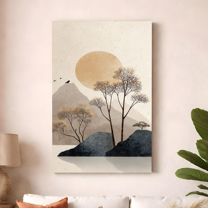 Abstract Mountain Sunrise Stretched Canvas Painting For Living Room | Mountain Landscape Stretched Canvas Wall Art For Livingroom Home Decor, Bedroom, Hallway's, Office, Hotel - 56x86 cm