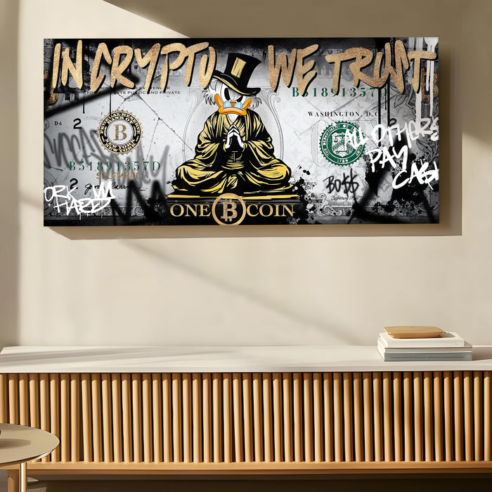 Bitcoin Crypto Pop Art Wall Painting | Modern Money & Cryptocurrency Stretched Canvas Artwork for Office, Studio & Living Room Décor, 22x46 Inch