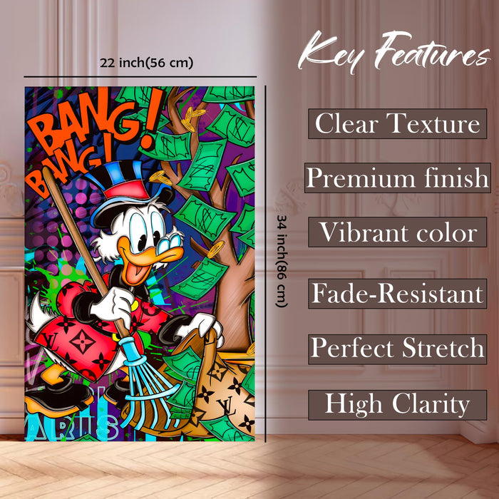 Bang Bang Hustle Pop Art Stretched Canvas Painting Print | Money Tree Street Art Wall Décor | Bold Motivational Artwork for Modern Home & Office, 56x86 cm