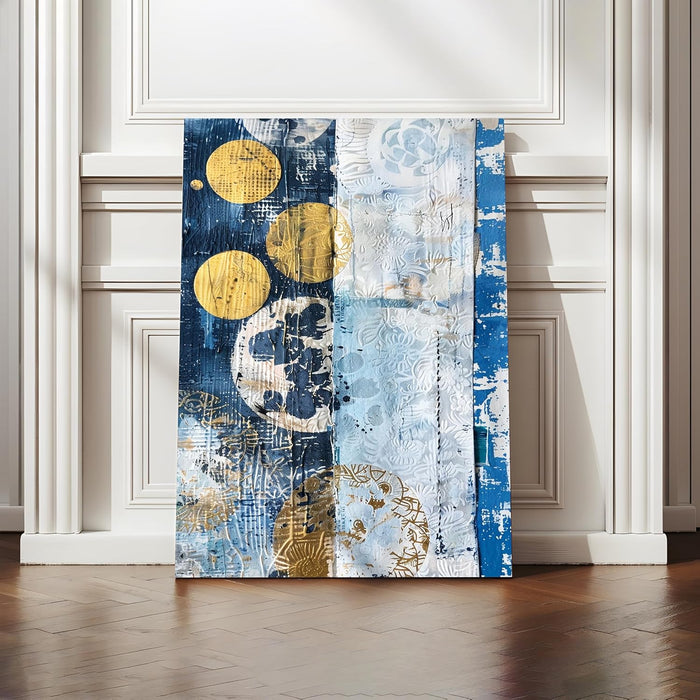 Large Stretched Canvas Painting, Panel Wall Art Print Golden Circle Framed Luxury Paintings for Home Décor (Blue, 22x34 Inch)