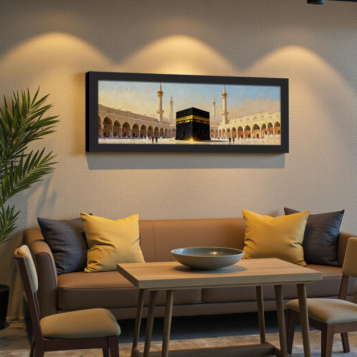 Makka Madina Kaaba Islamic Arabic Wall Art Framed Luxury Paintings for Home Decoration, Living room, Bedroom and Office Decoration (99x38 CM)
