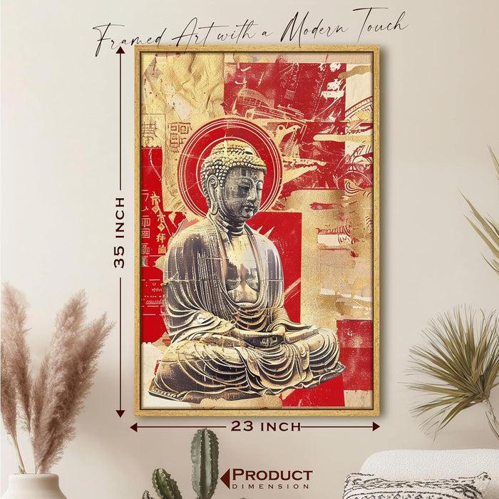 Abstract Buddha Figure Multicolor Spiritual Painting on Stretched Canvas – Frameless Unframed Gallery Wrap Canvas Wall Art 22x34 Inch