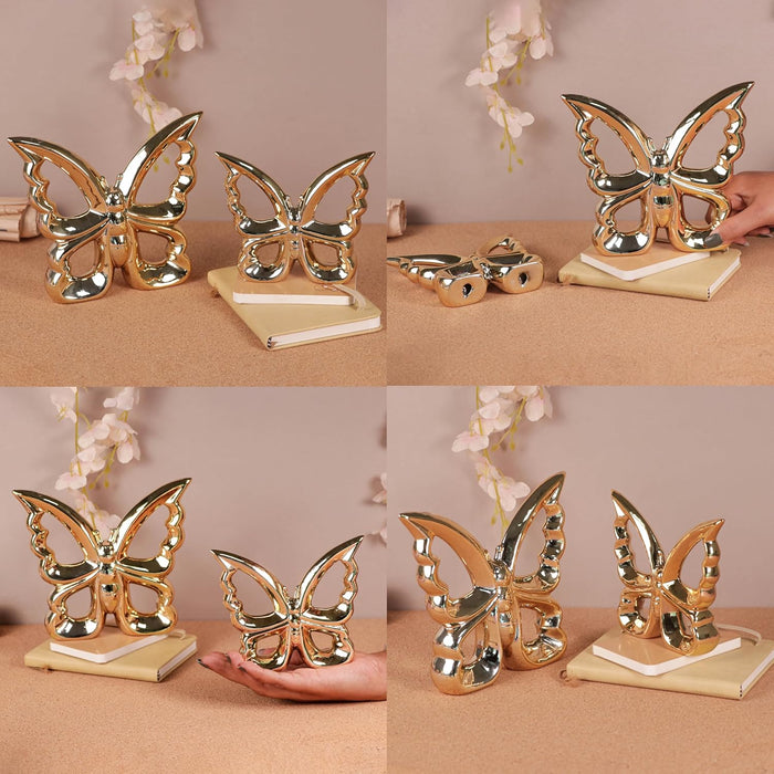 Butterfly Showpiece Statue for Home Décor, Golden (5.5x4.6 & 7x6 inch)