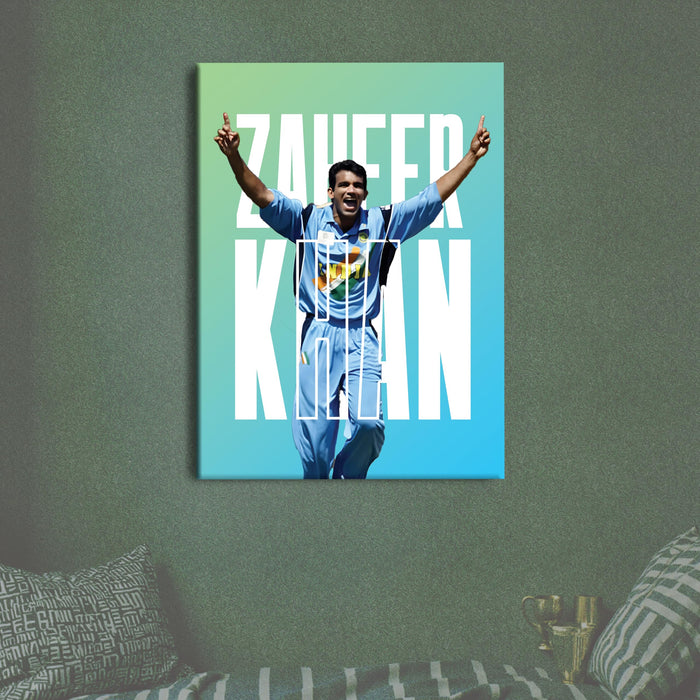 Zaheer Khan Cricket Wall Art, Legendary Indian Fast Bowler Canvas Wall Art Painting, Sports Wall Decor for Living Room, Bedroom, Office & Cricket Fans, 16 x 22 Inch