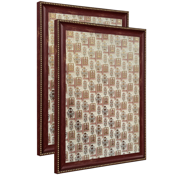 Pack of 2 Indian Pichwai Madhubani Maroon Framed Art-Print Wall Art Set Antique Nature Traditional Wall Décor Glitter Gold Foil Art Prints For Living Room, Bedroom, Office 35x45 cm