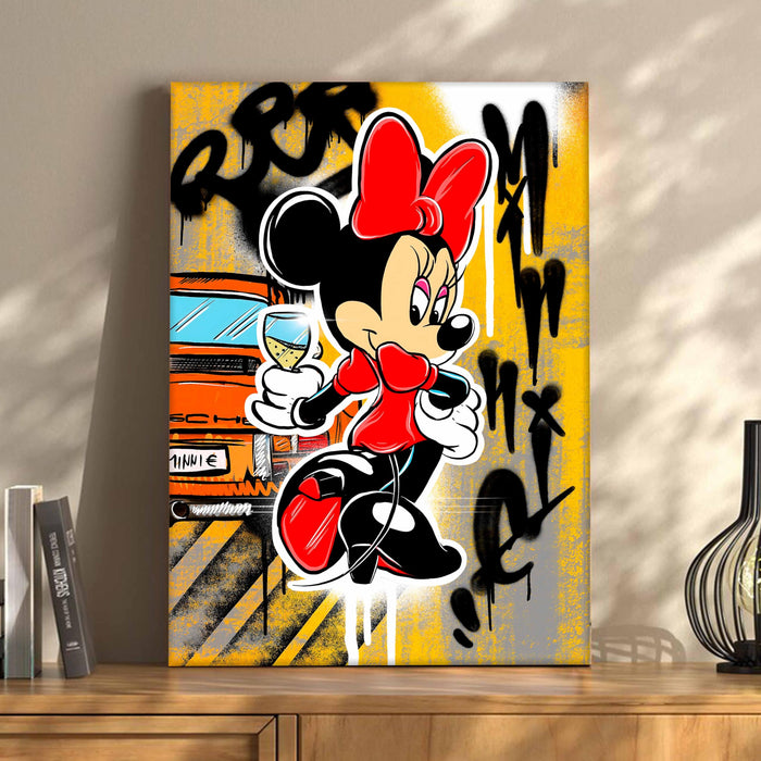 PAINTINGMANTRA Cartoon Girl Graffiti Stretched Canvas Painting Print | Pop Art Street Style Wall Décor | Modern Abstract Canvas for Home & Office, 41x56 cm