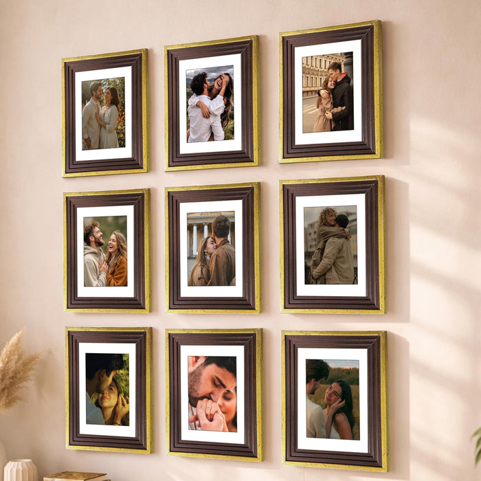 Art Street Luxury Photo Frame for living room, Modern Step Design Photo Frames for Photograph, Art Work, Kids Room Set of 9 (6x8 Inch, Gold)