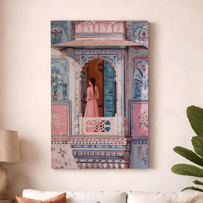Indian Rajasthani Stretched Canvas Painting For Living Room | Jaipur Abstract Stretched Canvas Wall Art For Livingroom Home Decor, Bedroom, Hallway's, Office, Hotel - 56x86 cm