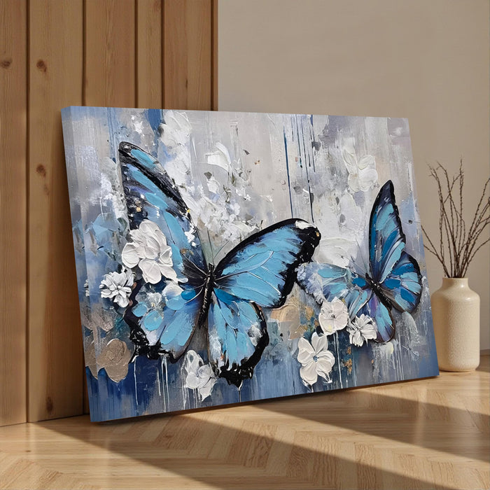 Abstract Butterfly Wall Art Blue Butterfly Stretched Canvas Painting for Living Room Abstract 3D Textured Paintings for Bedroom Office Wall Décor Hand Painted Canvas Art 61x91 cm