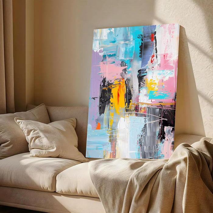 Portrait Abstract Canvas Wall Art painting Vibrant Modern Brush Stroke Multicolor | Digital Painting on Canvas Stretched on Wood (22x34 Inch)