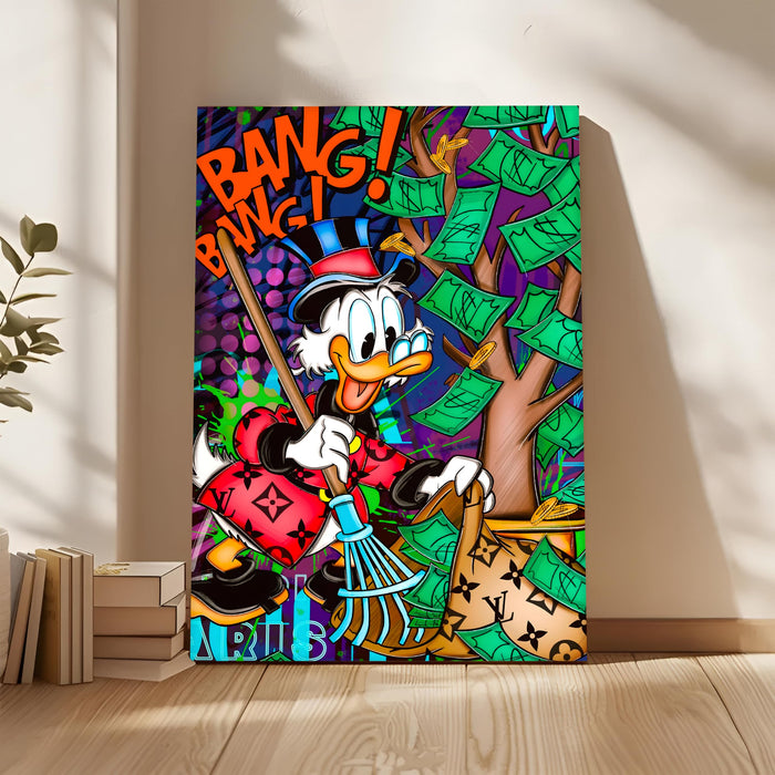 Bang Bang Hustle Pop Art Stretched Canvas Painting Print | Money Tree Street Art Wall Décor | Bold Motivational Artwork for Modern Home & Office, 56x86 cm