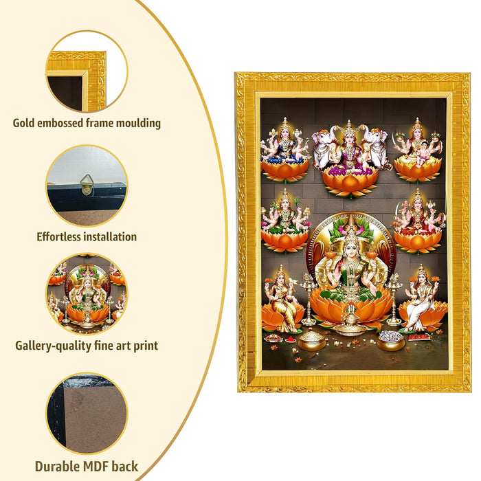 Devi Ashtalakshmi Photo Frame for Mandir, Pooja Room | Divine Hindu Deity Wall Art (10x13 Inch)