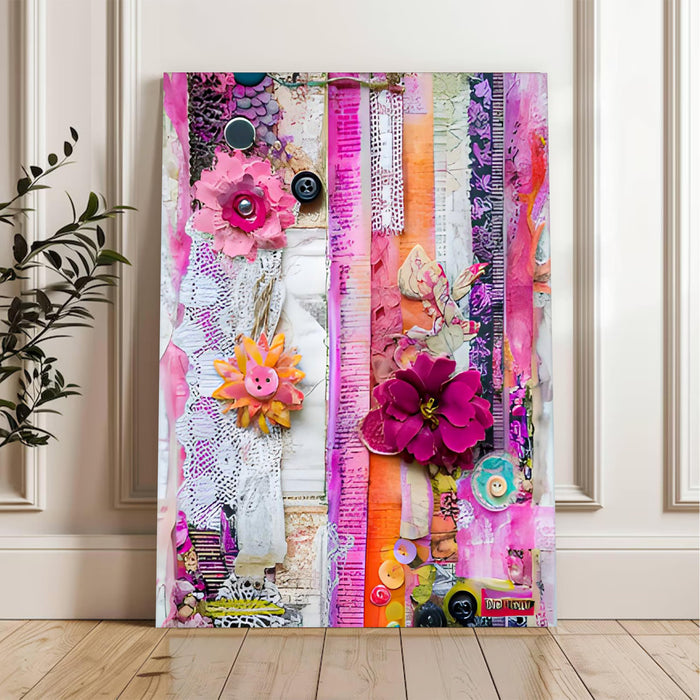 Floral 3d Paper Clipart Layered Artwork Wall Painting | Stretched Canvas Flower Wall Painting for Living Room, Bedroom, Home and Office Wall Décor (41x56 cm)