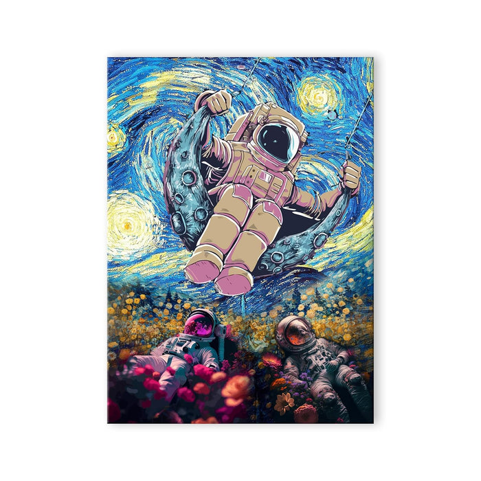 Stretched Canvas Painting Three Space Astronaut Starry Night Graffiti Wall Art Print for Home Decor (Multicolor))