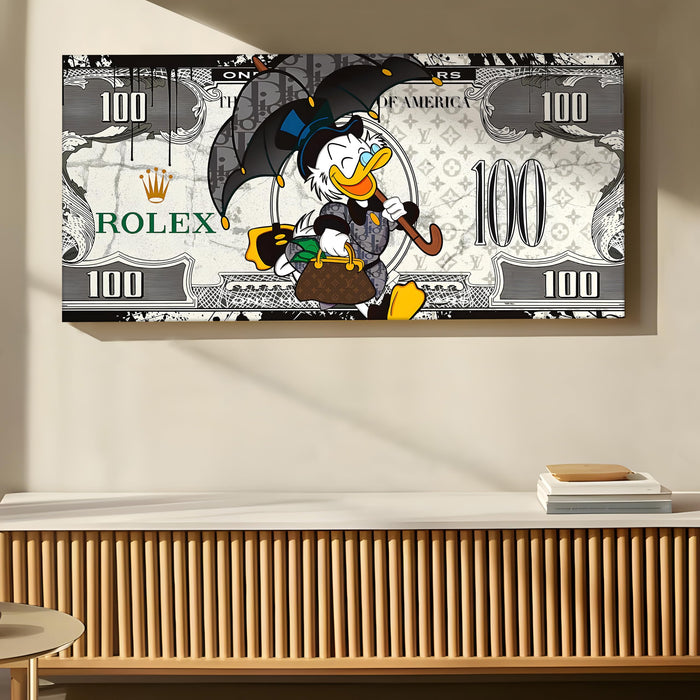 Modern Street Art Canvas Stretched Wall Decor – Dark Bill Money Background Pop Art – Edgy Lifestyle Wall Decor for Bedroom, Man Cave, or Home Office – Gallery Wrapped, 22x46 Inch