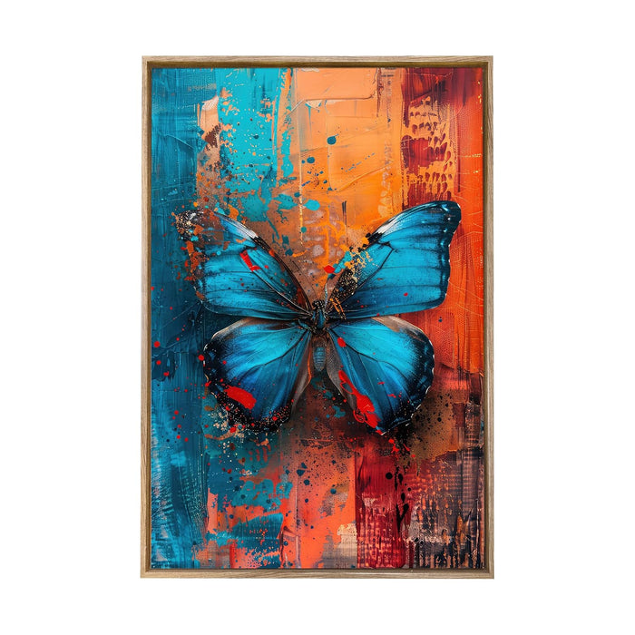 Large Canvas Painting Panel Framed Wall Art Print Blue Butterfly Framed Luxury Paintings for Home Décor (Orange, 23x35 Inch)