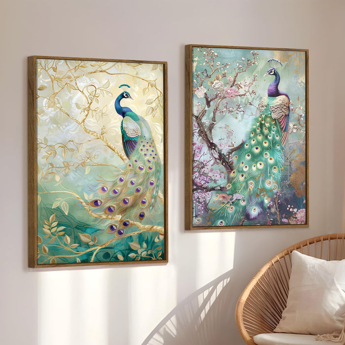 Peacock Canvas Painting for Wall Vastu Canvas Large Wall Art Painting for Living Room Decoration, Stylish Large Wall Art Print for Wall Decor (Set of 2, 58x89 cm)